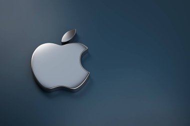 Buenos Aires, Arjantin - 3 Nisan 2024: Apple metal logosu kopyalama uzayı ile üç boyutlu. 3d illüstrasyon.