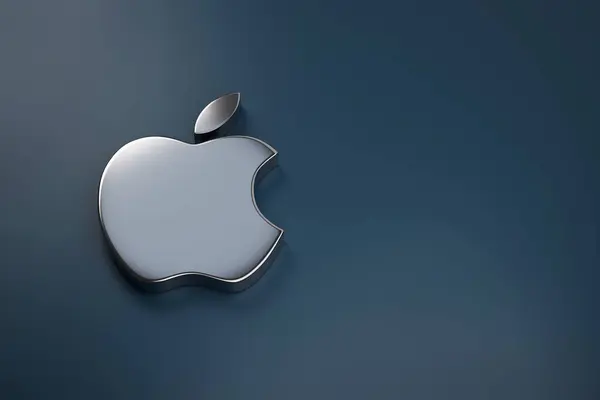 Buenos Aires, Arjantin - 3 Nisan 2024: Apple metal logosu kopyalama uzayı ile üç boyutlu. 3d illüstrasyon.