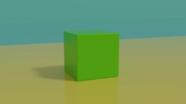 Yeşil küp yerde yuvarlanıyor. 3d canlandırma.