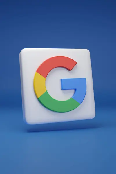 Buenos Aires, Arjantin; 5 Nisan 2024: Mavi arka planda üç boyutlu Google logosu. 3d illüstrasyon.