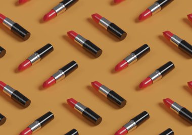 Kırmızı rujlar izometrik iz bırakmıyor. 3d illüstrasyon.