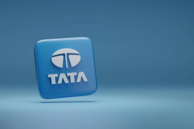 Buenos Aires, Arjantin - 20 Haziran 2024: TATA Grubu logosu mavi arka planda kopya uzayı ile izole edildi. 3d illüstrasyon.