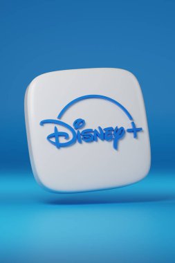 Disney artı logo mavi arka planda üç boyutlu. 3d illüstrasyon.