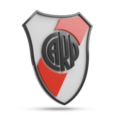 Buenos Aires, Arjantin - 22 Haziran 2024: Arjantin futbol kulübü River Plate 'in Amblem' i beyaz arka planda üç boyutta izole edildi. 3d illüstrasyon.