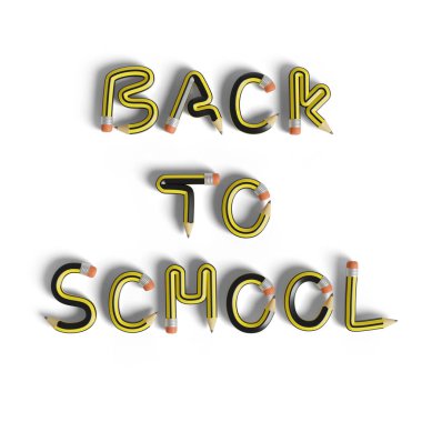 Okula beyaz arka planda izole edilmiş kalemlerle dön. 3d illüstrasyon.