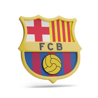 Buenos Aires, Arjantin - 26 Ağustos 2024: Barcelona futbol kulübü kalkanı. 3d illüstrasyon.