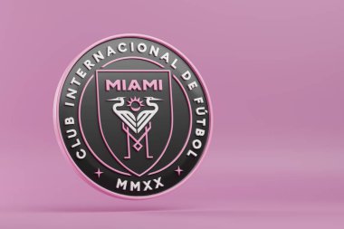Buenos Aires, Arjantin - 25 Eylül 2024: Miami Uluslararası futbol takımının amblemi. 3d illüstrasyon.
