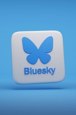 Buenos Aires, Argentina - November 18th, 2024: Bluesky logo with text in three dimensions isolated on blue background. 3d illustration. clipart