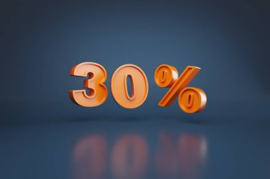 Mavi arka planda üç boyutta yüzde 30. 3B illüstrasyon.