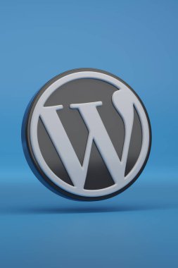 Buenos Aires, Arjantin - 4 Nisan 2025: Mavi arka planda üç boyutlu Wordpress logosu. 3d illüstrasyon.