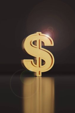 Siyah arka planda üç boyutlu dolar sembolü. 3d illüstrasyon.