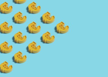 Sarı Euro işaretlerinin farklı bir şekli. 3B illüstrasyon.