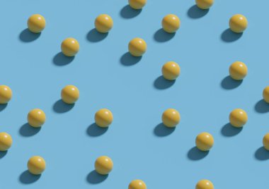 Sarı kürelerin kusursuz izometrik arkaplanı. 3B illüstrasyon.