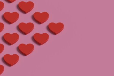 Kopya uzayı olan kırmızı kalplerin izole tasarımı. 3B illüstrasyon.