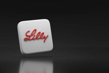 Buenos Aires, Arjantin; 9 Temmuz 2025: Lilly logosu kopya uzayı ile üç boyutlu. 3d illüstrasyon.