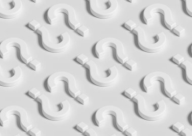 Kusursuz izometrik beyaz soru işareti deseni. 3B illüstrasyon.