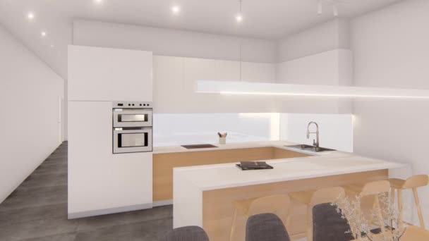 Render Animation Video Modern Apartment Livingroom Dinning Room Kitchen Bedroom — Stock Video