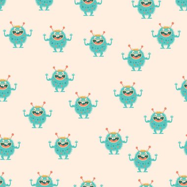 Basit vektör deseni yeşil komik canavarlar