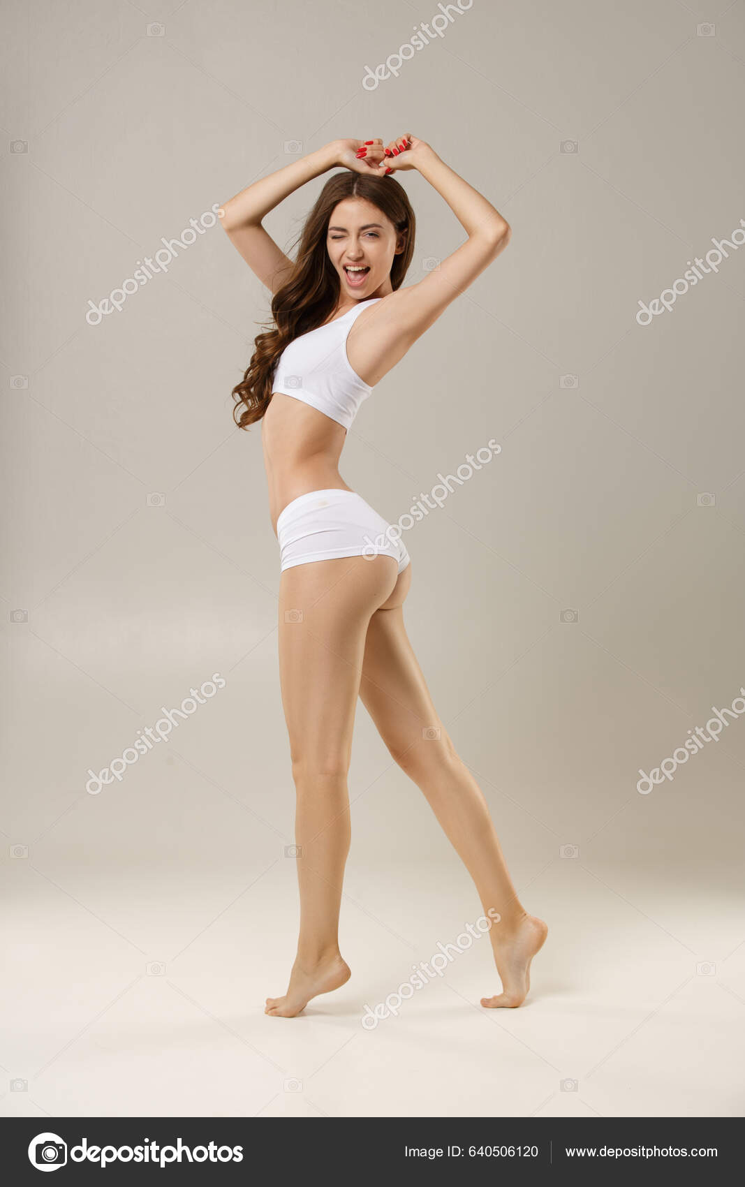 Feeling Beautiful Woman Natural Slim Tanned Body Underwear Plays Hair  fotos, imagens de © panin.sergey.me.com #640506120