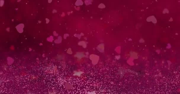 Valentýn Růžová Červená Animace Srdce Pozdrav Srdce Lásky Festival Bokeh — Stock video