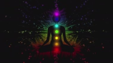 Ruhani Aydınlanma: Döngüdeki 3D Aura Enerjisi Ortasında Meditasyon Kişisi. Yüksek kalite 4k görüntü