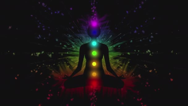 Spirituele Verlichting Mediterende Persoon Temidden Van Looping Aura Energie Hoge — Stockvideo