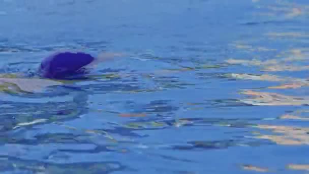 一个带着护目镜的职业女子游泳运动员的侧视图 一位女游泳者潜入了一潭水 慢动作 高质量的4K镜头 — 图库视频影像
