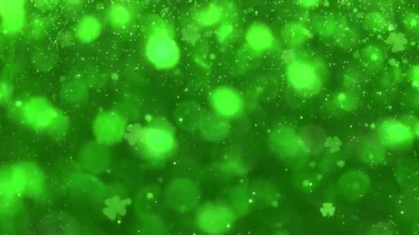 Abstraktní Pohyb Zelené Lesklé Rozmazané Čtyřlístek Clover Patricks Day Třpytkami — Stock video