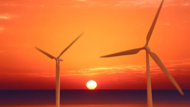 Generación Energía Eólica Ecológica Palas Hélice Fondo Del Cielo Atardecer — Vídeos de Stock