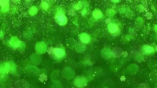 Abstract Motion Green Shiny Blurred Four Leaf Clover Patricks Day — Vídeo de Stock