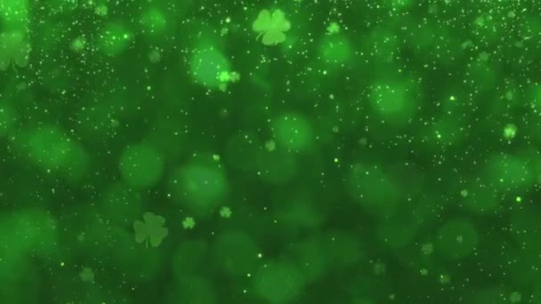 Green Abstract Bokeh Effect Patricks Day Motion Loop Design Clover — Stock Video