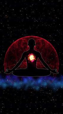 Erkek şekli meditasyonda, dinamik üç boyutlu animasyonda bulunur: çakra ve aura enerjisi meditasyon için döngüsel bir dizidir, kusursuz döngü animasyonudur. Yüksek kalite 4k görüntü