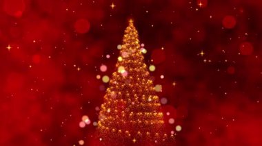 Parlak Işıklar Arasında Şenlikli Bir Yolculuk ve Renkli Bokeh Büyülü Yılbaşı Ağacı Açılışı Kırmızı Arkaplanda, Bayram Kutlamaları İçin Mükemmel. Yüksek kalite 4k görüntü
