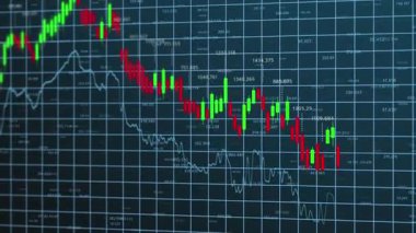 Yeşil ve kırmızı şamdanları olan dinamik borsa grafiği gerçek zamanlı finansal verileri gösteriyor. Finans, yatırım ve iş projeleri için ideal. Dijital ortamda piyasa dengesizliğini ve eğilimleri yakalar
