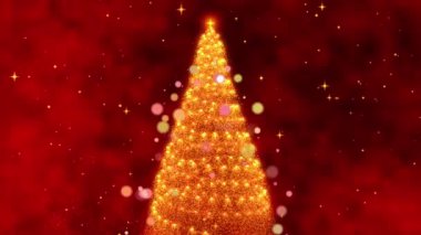 Büyüleyici bir Döngüsel Animasyon Dönen Dairesel Parıltı 'dan Parıldayan Noel Ağacı' na Neşeli Kırmızı Arkaplan 'a dönüşüyor. Yüksek kalite 4k görüntü