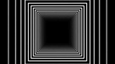 Black and white retro lines spinning tunnel abstract loop animation.