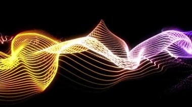Abstract colorful flowing smooth fractal waves on a black background.