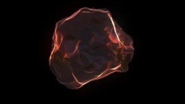 Siyah arkaplanda soyut turuncu madde küre animasyonu. 