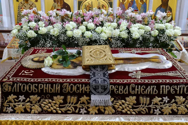 Tarnopol Ukraina Cerkiew Prawosławna Maj 2021 Ikona Całun Płótno Haftowanym — Zdjęcie stockowe