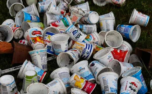 Ternpil Oblastı Ukrayna Haziran 2023 Plastik Bardaklar Geri Dönüşüm Imha — Stok fotoğraf