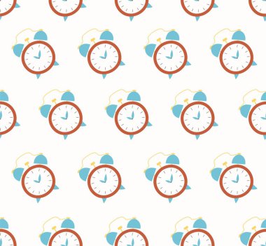 Seamless vector pattern with clock. Colorful alarm flat illustration. Symbol watch on white background. For web design and print