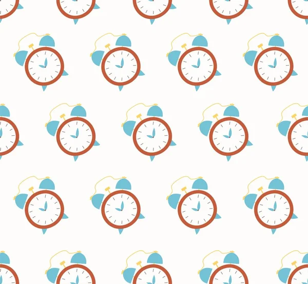 Seamless vector pattern with clock. Colorful alarm flat illustration. Symbol watch on white background. For web design and print