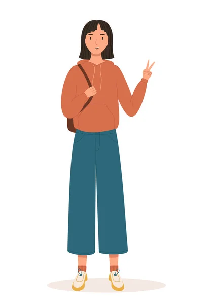 Asian Young Girl Casual Clothes Student Concept Character Happy High — Stockvector