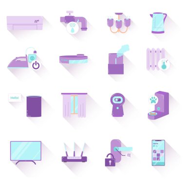 Internet of things concept set of vector icons with trend shadow. IOT. Smart home concept. Household appliances illustrations, icons. Ideal for social networks, banners and web applications