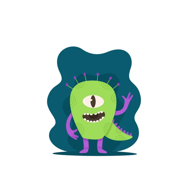 Cute Alien Character One Eye Vector Illustration Friendly Green Monster — Stock Vector