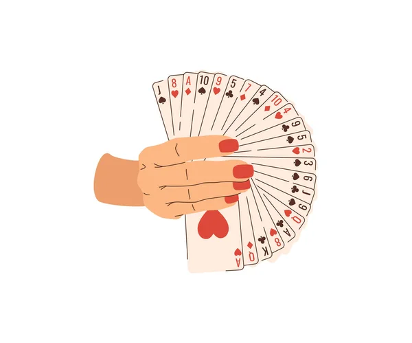 Hrací Karty Ruce Ploché Ilustrace Karetní Triky Croupier Kasinu Vektorové — Stockový vektor