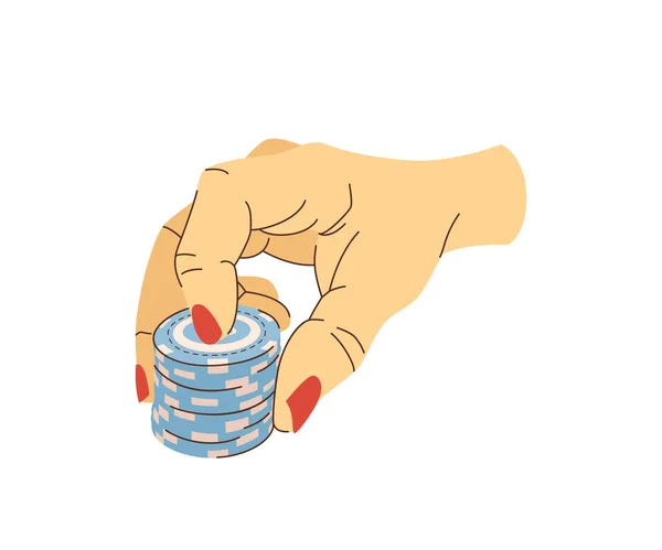 Spielt Chips Den Händen Flache Illustration Wetten Sie Spiel Spielerin — Stockvektor