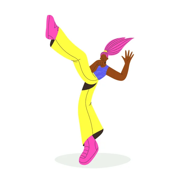 Ung Afrikansk Flicka Dansar Trendig Färgglad Platt Stil Vektorillustration Rolig — Stock vektor