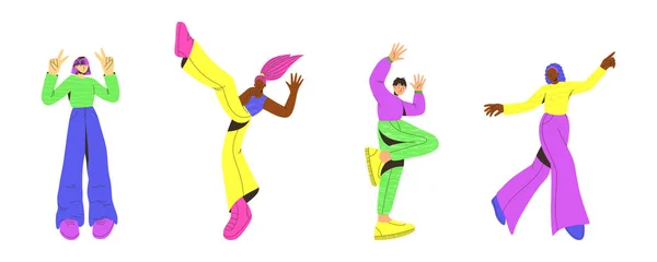 Ensemble Vectoriel Jeunes Style Plat Coloré Tendance Illustration Vectorielle Drôle — Image vectorielle