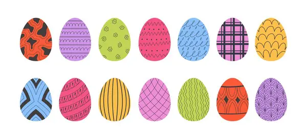 Пасха Красочные Яйца Установить Каракули Стиле Счастливая Пасхальная Векторная Иллюстрация Стоковый вектор